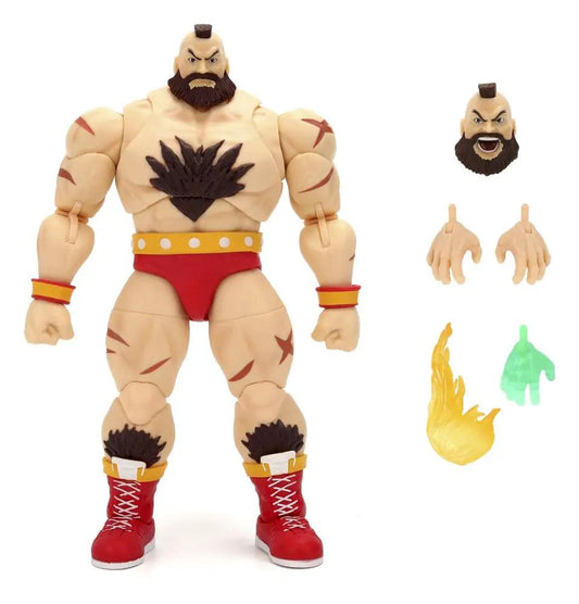 Figura de acción Zangief 1/12 de Street Fighter, JADA TOYS, con cabeza y manos extras y llama amarilla y pieza verde
