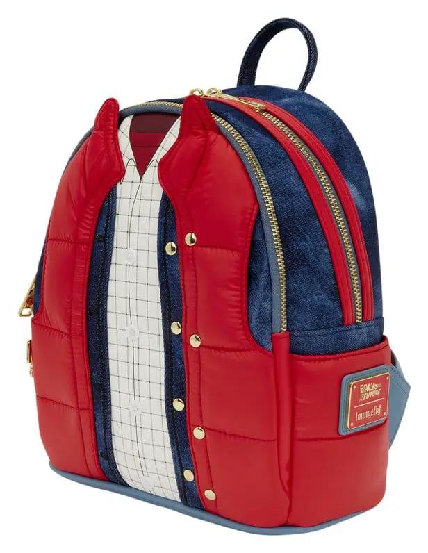 Mochila mini Marty McFly de Loungefly, Regreso al Futuro, en rojo y azul con cremalleras doradas