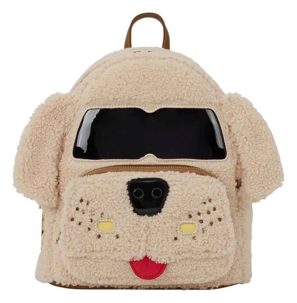 Mochila Loungefly Mini Mutts Cutts beige peluche con cara de perro y ventana negra