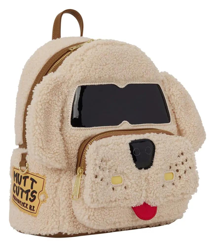 Mochila Loungefly Mini Mutts Cutts de peluche beige con rostro de perro y parche lateral