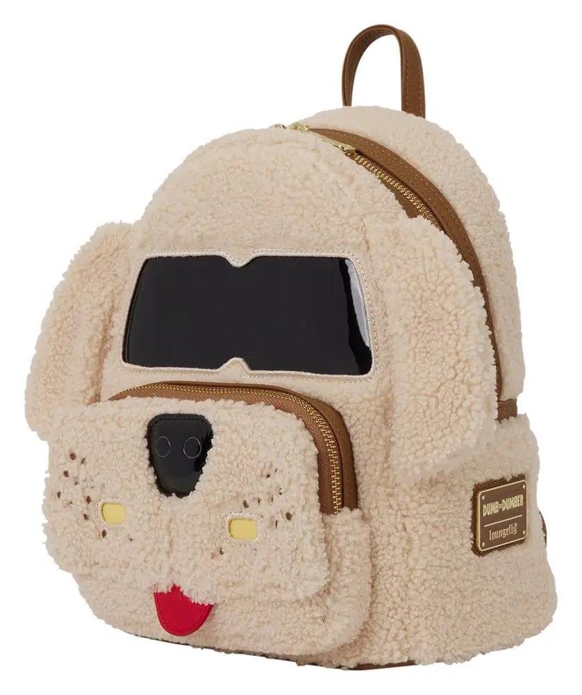 Mochila Loungefly Mini Mutts Cutts, peluche beige, cara de perro con ojos amarillos y lengua roja