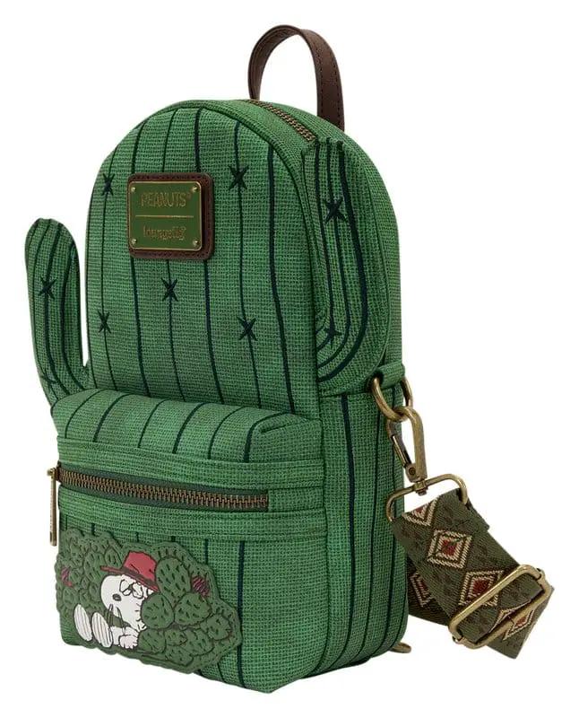 Loungefly Peanuts mini backpack, green cactus desert print with Snoopy patch.