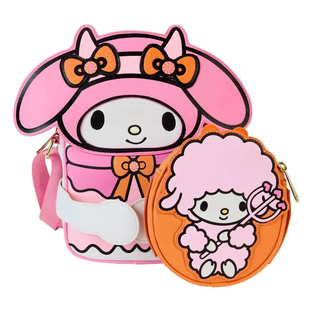 LOUNGEFLY Sanrio My Melody Devil Crossbuddies two-piece crossbody bag set with pink backpack and orange round pouch