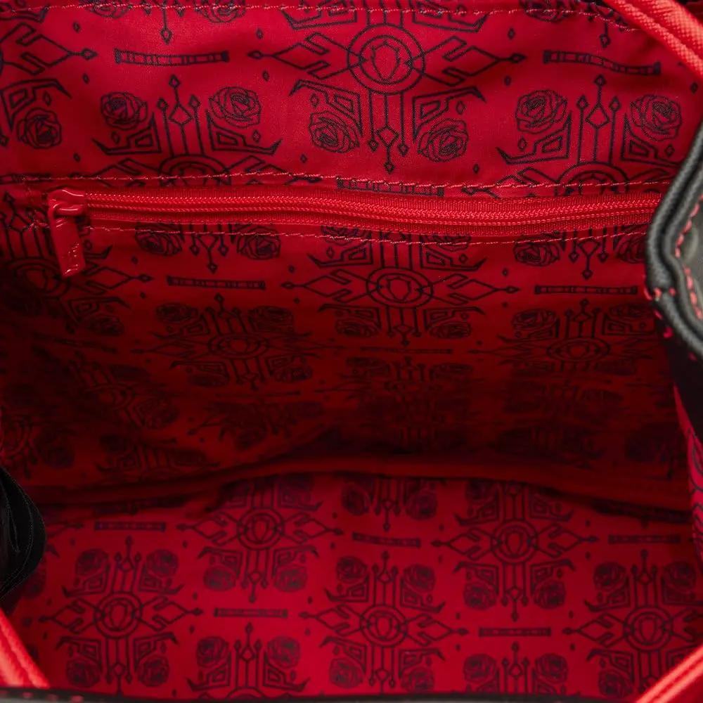 Star Wars by Loungefly mini Darth Maul backpack interior with red lining and black geometric pattern and zip pocket