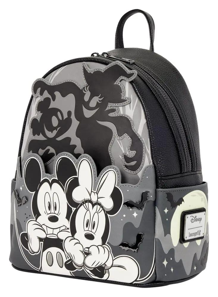 Mickey & Minnie mini backpack by Loungefly in grayscale ghost motif with light-up glow
