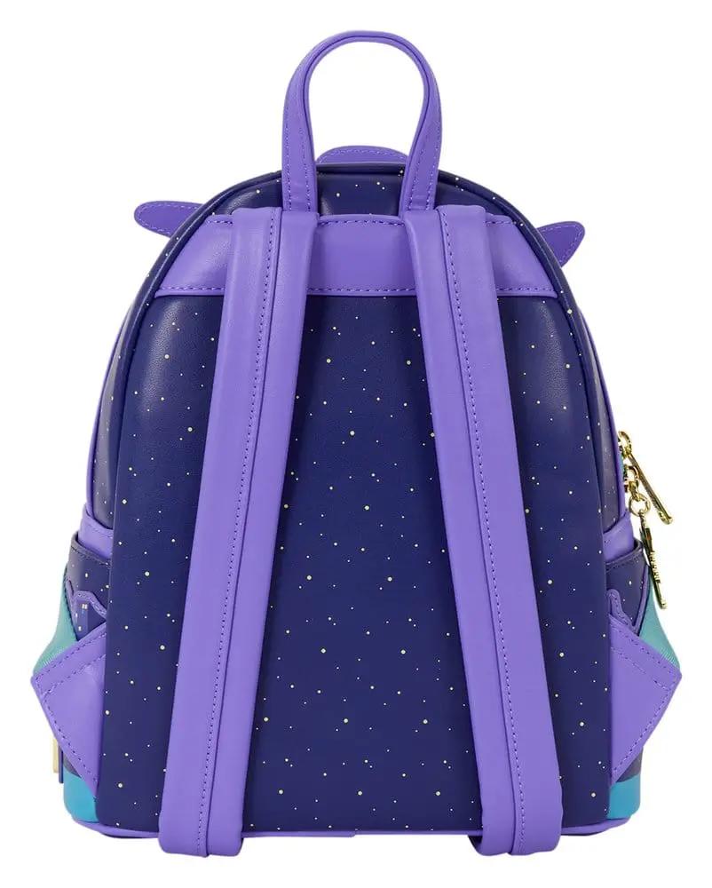 Pato Darkwing Loungefly mini backpack; navy with gold specks and purple straps.
