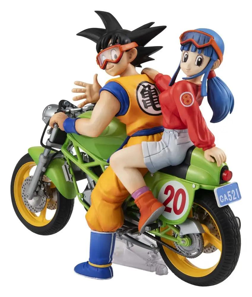 Dragon Ball Z PVC desktop figure set: MEGAHOUSE Son Goku and Chi-Chi on a green motorcycle, two figures, 15 cm