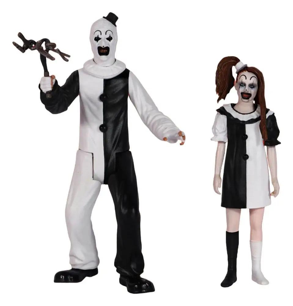 Terrifier 2 Figuras 5 Points 10 cm de MEZCO TOYS, surtido de 2 figuras: payaso y niña en atuendos blancos y negros