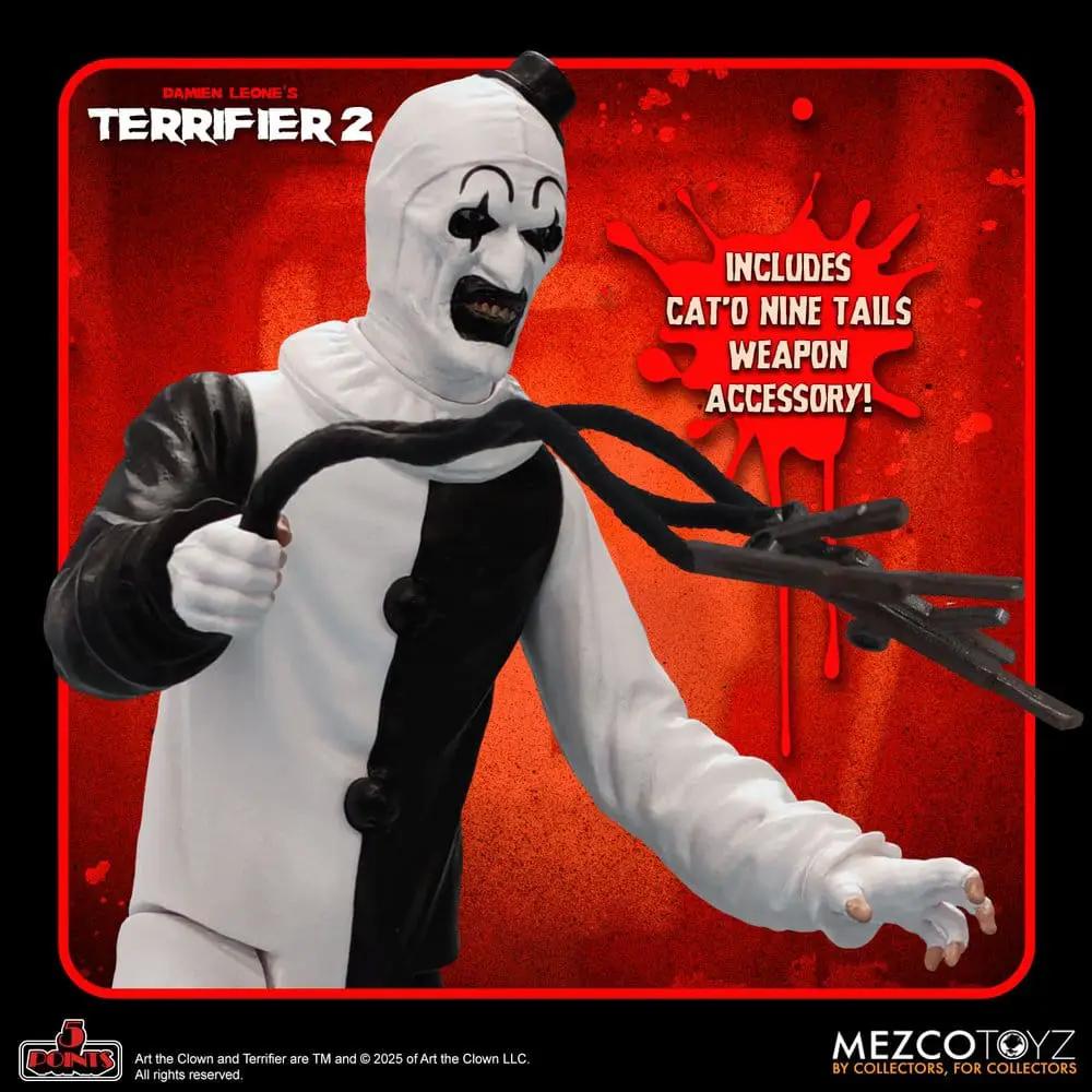 Terrifier 2 5 Points action figure by Mezco Toys, 10 cm, includes cat o nine tails accessory.