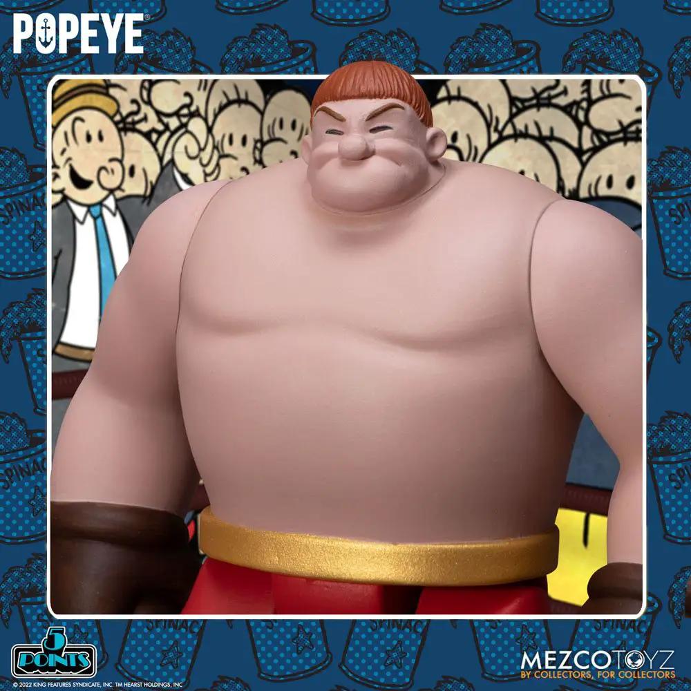 Figura de acción Popeye 5 Points Deluxe de Mezco Toys, Popeye & Oxheart, 9 cm; piel rosada, shorts rojos, cinturón dorado