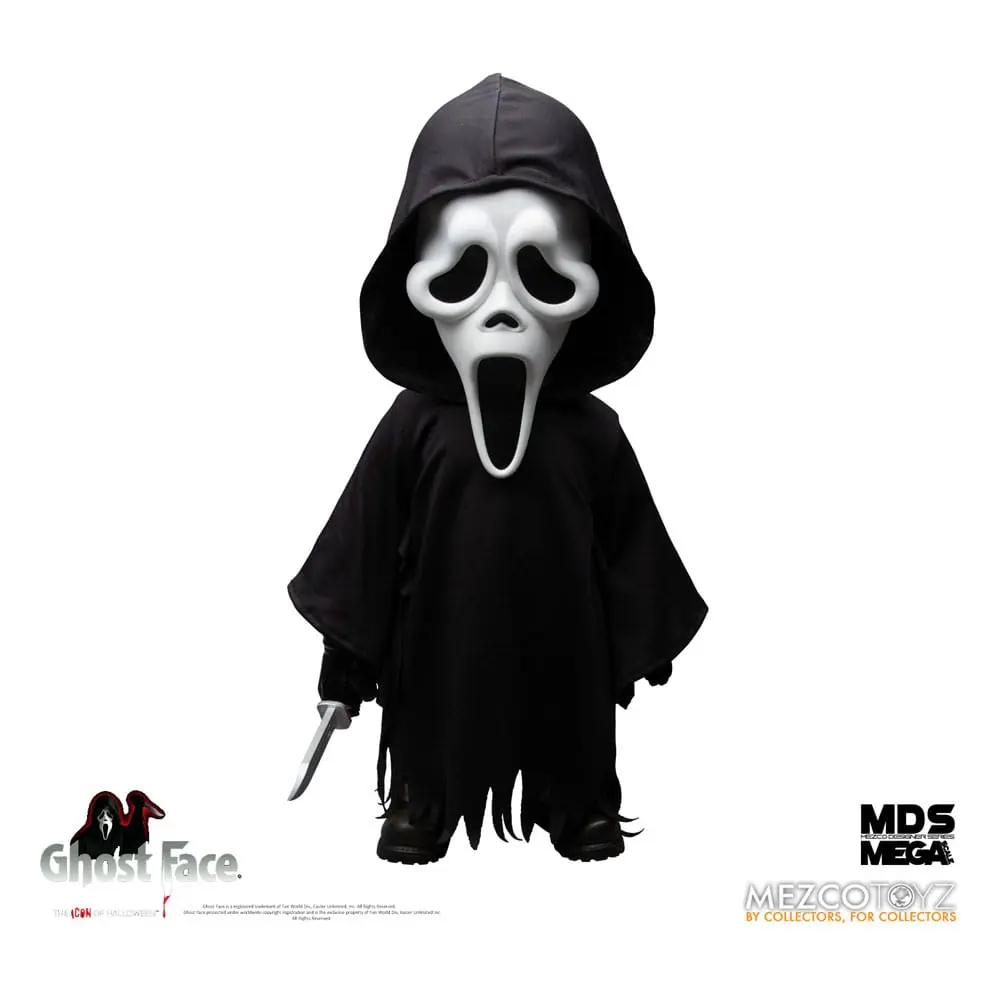 Mezco Toys Mega Scale Ghost Face action figure, 38 cm, hooded black robe with white Ghost Face mask and knife accessory.
