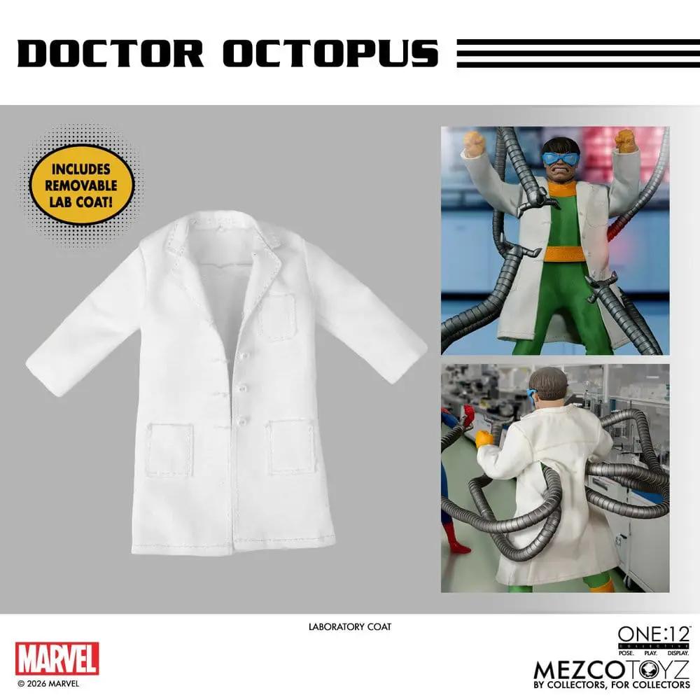 Figura de acción Doctor Octopus 1/12, Mezco Toys, con bata de laboratorio removible
