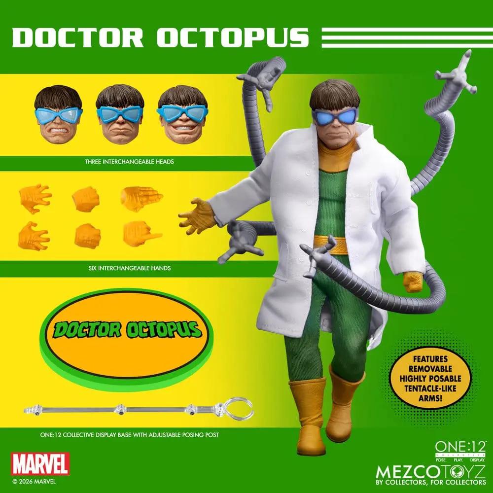 Doctor Octopus One:12 action figure by MEZCO TOYS, Marvel, 16 cm, with white lab coat and tentacle arms