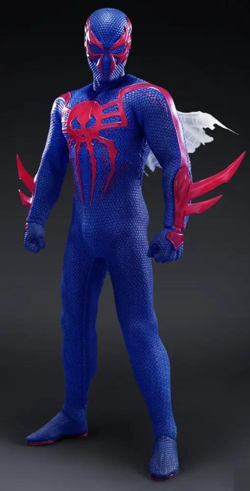 Figura de acción Spider-Man 2099 One:12 Collective, MEZCO TOYS, 17 cm, azul y rojo con alas blancas.