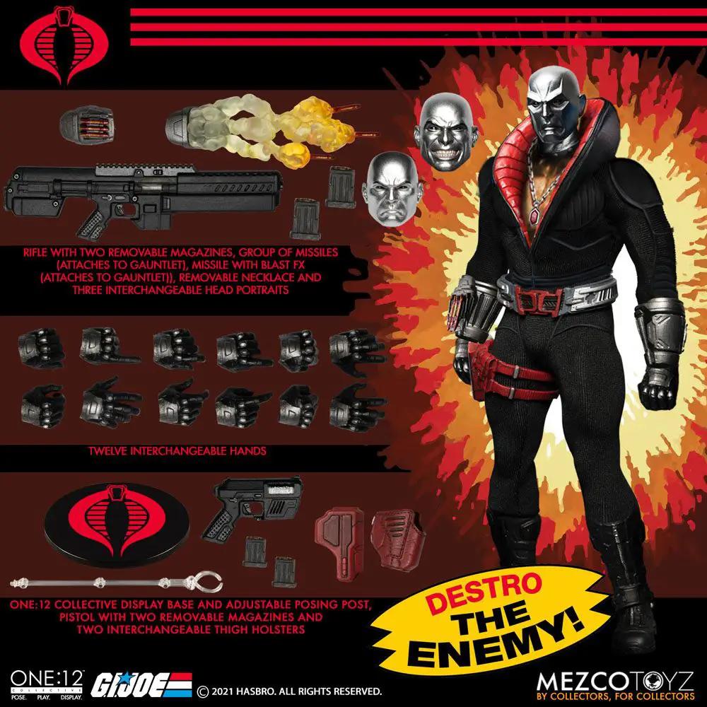 Figura de acción Destro 1/12 de G.I. Joe por Mezco Toys, 17 cm, con luz; rifle con dos cargadores, base Cobra y 12 manos intercambiables.