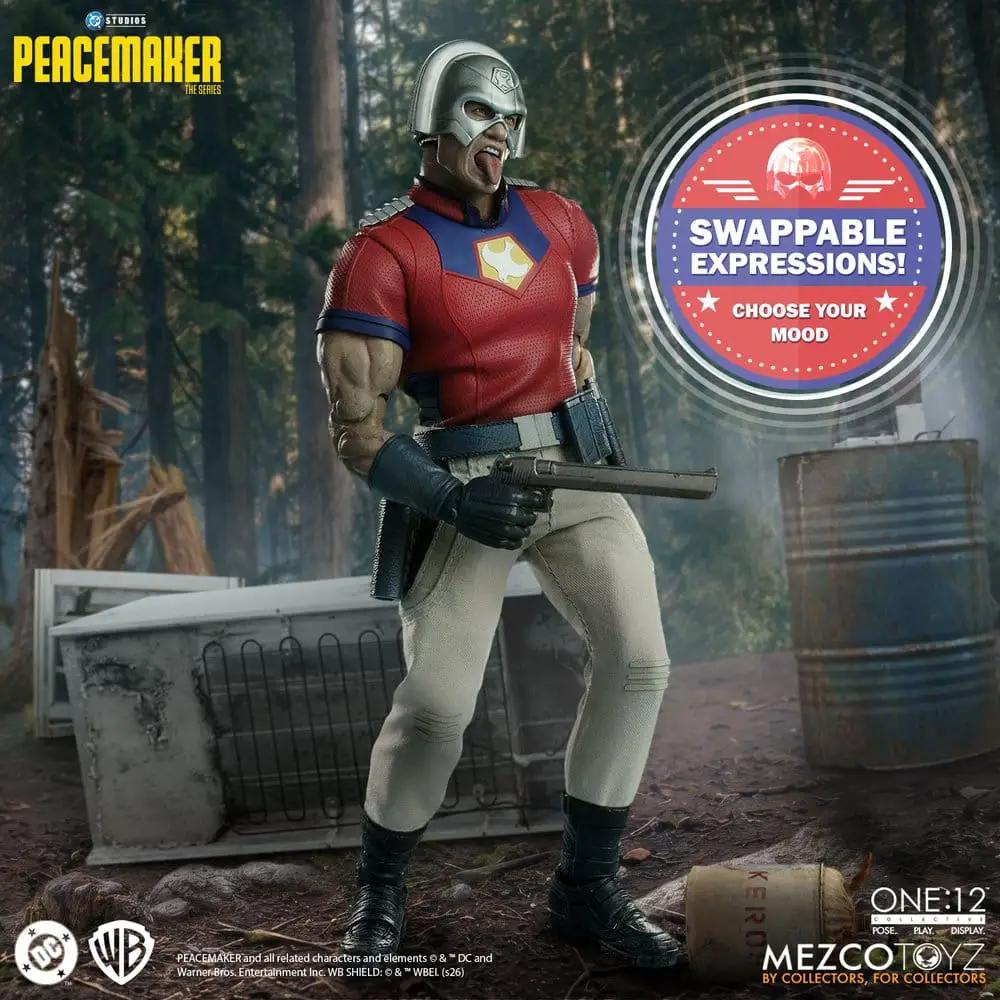 Figura de acción DC Peacemaker One:12 Collective de MEZCO TOYS, 17 cm, traje rojo y casco plateado, con pistola