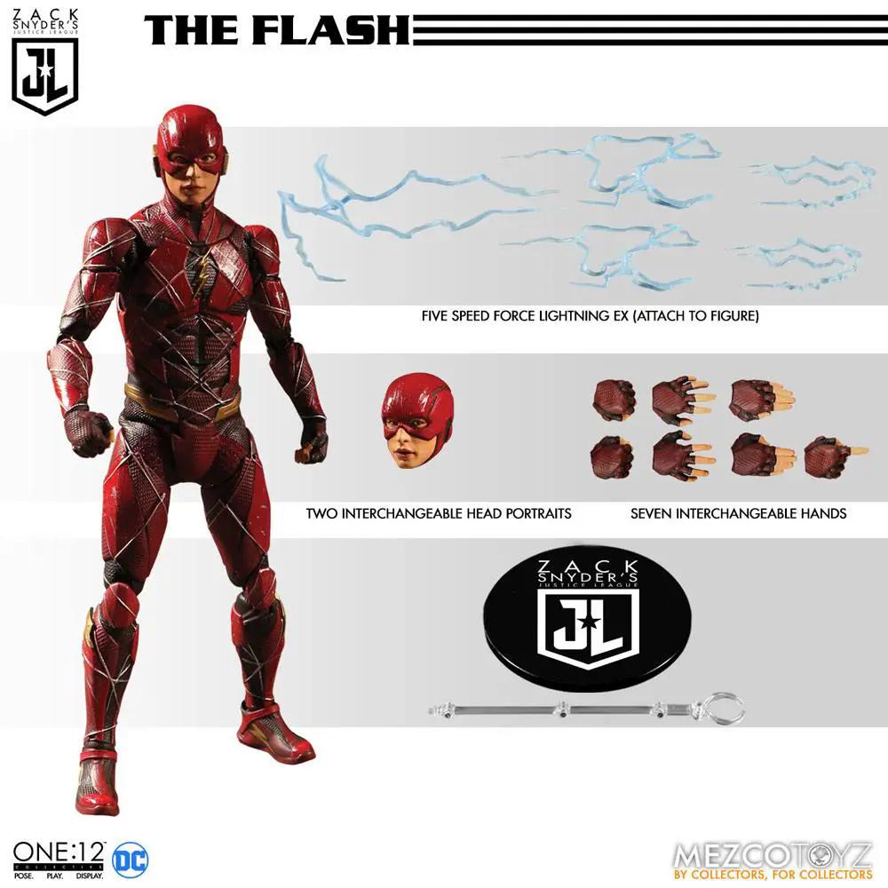The Flash action figure 1/12 by Mezco Toys in red suit, with interchangeable heads and hands, lightning effects