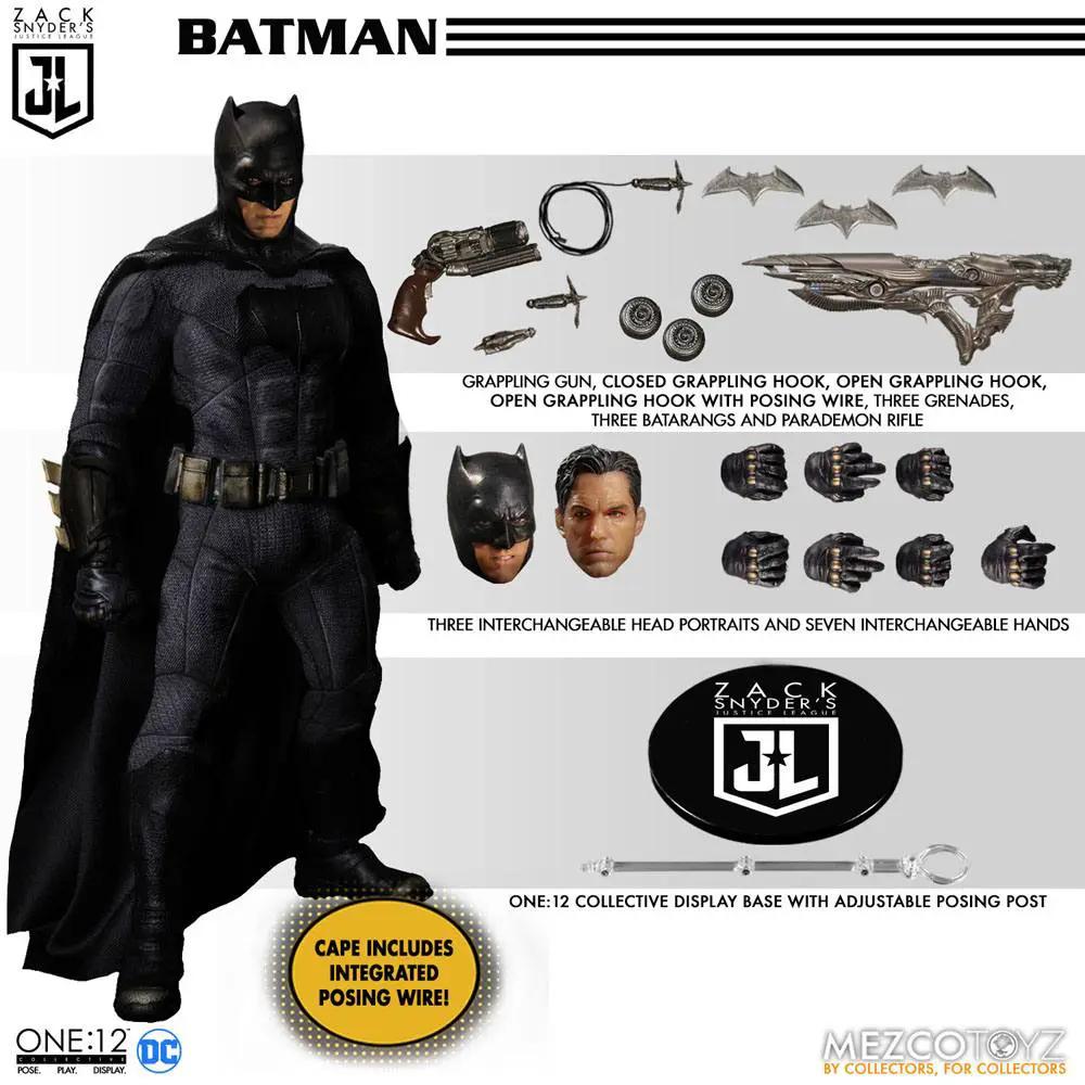 Figura de acción Batman 1/12 de MEZCO TOYS, Zack Snyder's Justice League, deluxe con tres cabezas intercambiables