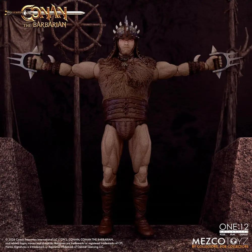 Conan el Bárbaro One:12 Collective figura Pit Fighter Edition, 16 cm, brown fur armor, action figure by Mezco Toys.