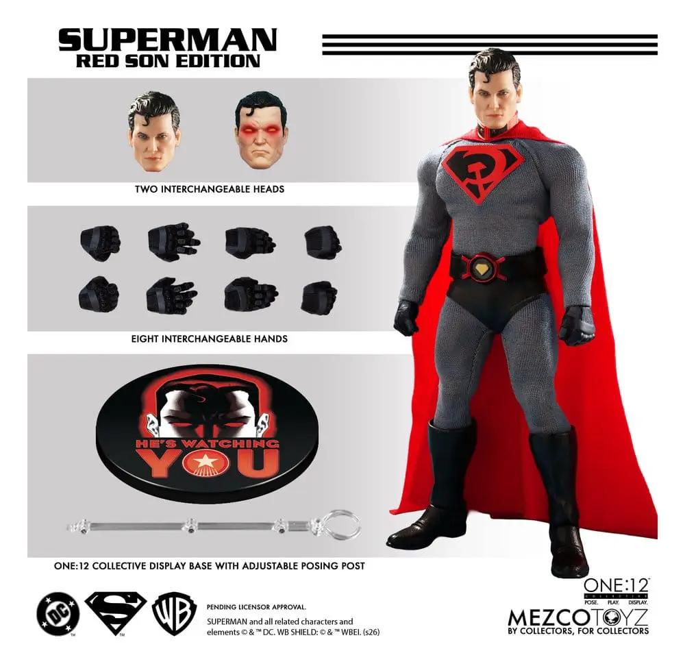 Figura de acción MEZCO TOYS One:12 Collective Superman Red Son, 17 cm, con dos cabezas intercambiables y ocho manos