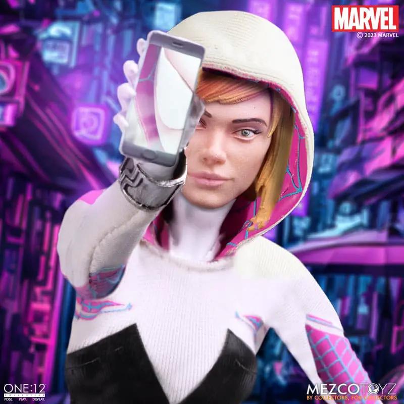 Figura de acción MEZCO TOYS Marvel Ghost-Spider Earth-65, 16 cm, blanca y rosa, escala 1/12.