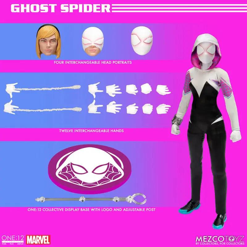 Ghost-Spider action figure 1/12 scale; Mezco Toys, 16 cm, with 4 head portraits, 12 interchangeable hands, display base