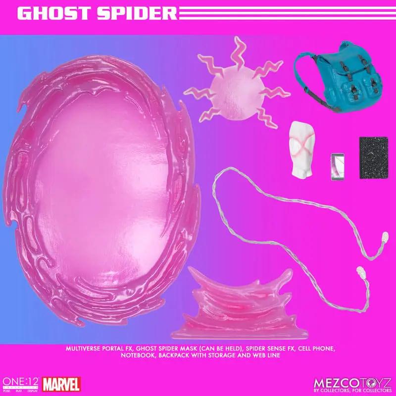 Figura de acción Marvel Ghost-Spider 1/12 Earth-65, 16 cm, MEZCO TOYS, con accesorios.