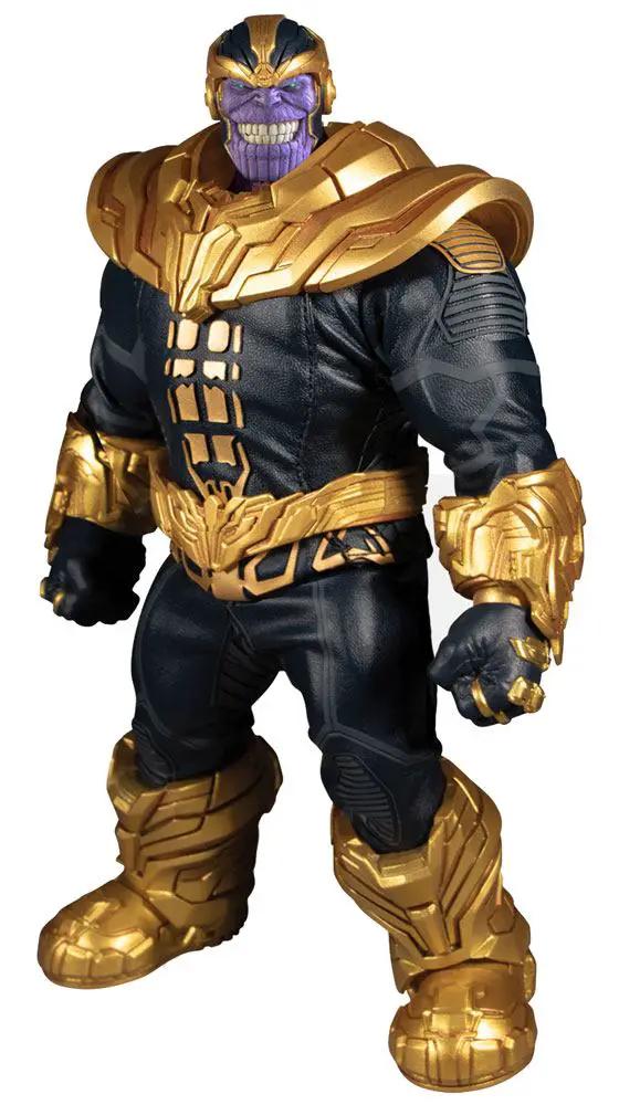 Figura de acción Thanos 1/12 de MEZCO TOYS con iluminación, 21 cm, armadura dorada y traje negro.