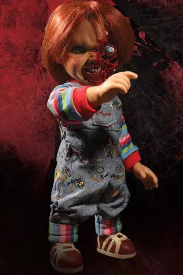 Muñeco Chucky Mezco Toys, figura de acción 38 cm, Pizza Face con rostro dañado