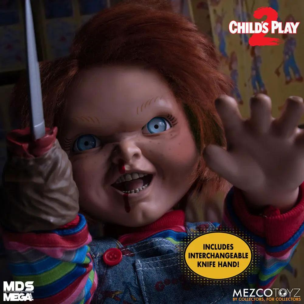 Muñeco de acción Chucky 38 cm de MEZCO TOYS, con ojos azules y mano cuchillo intercambiable