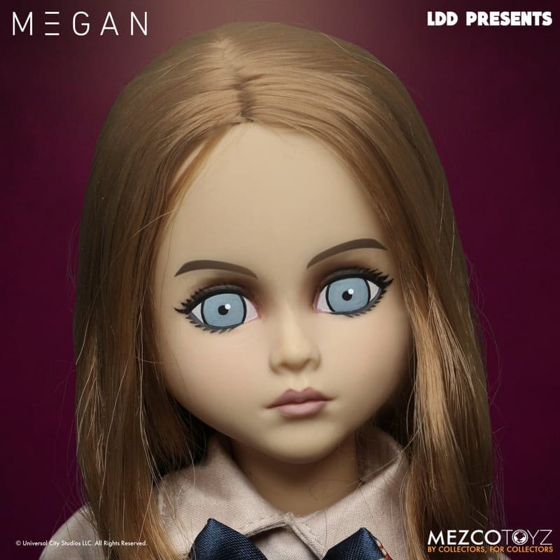 Muñeco M3GAN MEZCO TOYS de 25 cm; figura de acción con cabello castaño y ojos azules.