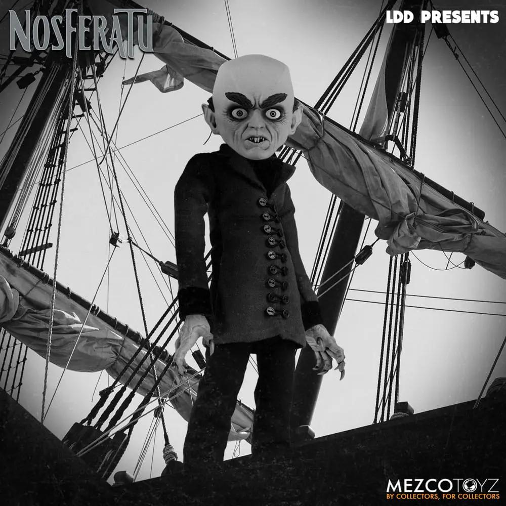 Living Dead Dolls Nosferatu 25 cm figure by Mezco Toys on a ship in a black-and-white scene.