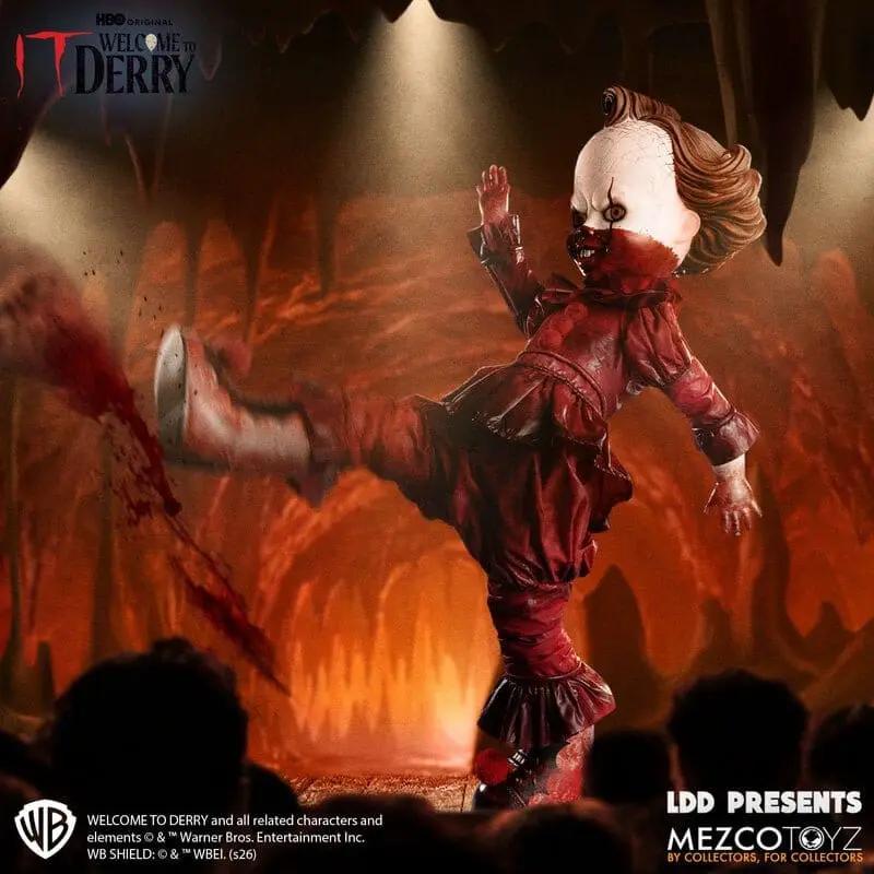 Muñeco Pennywise de It: Bienvenidos a Derry, MEZCO TOYS, 25 cm, figura de acción roja y blanca