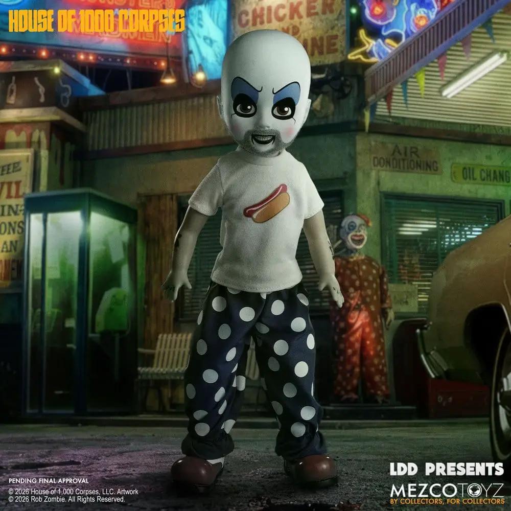 Muñeco Captain Spaulding MEZCO TOYS, 25 cm; cabeza pálida con maquillaje azul y pantalones lunares