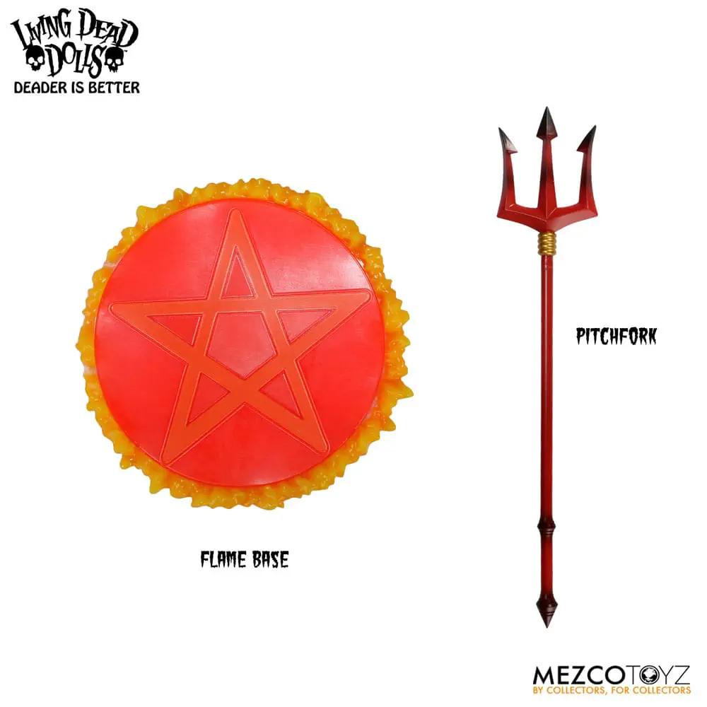 Living Dead Dolls 25 cm figure two-piece set by Mezco Toys with red flame base and pitchfork