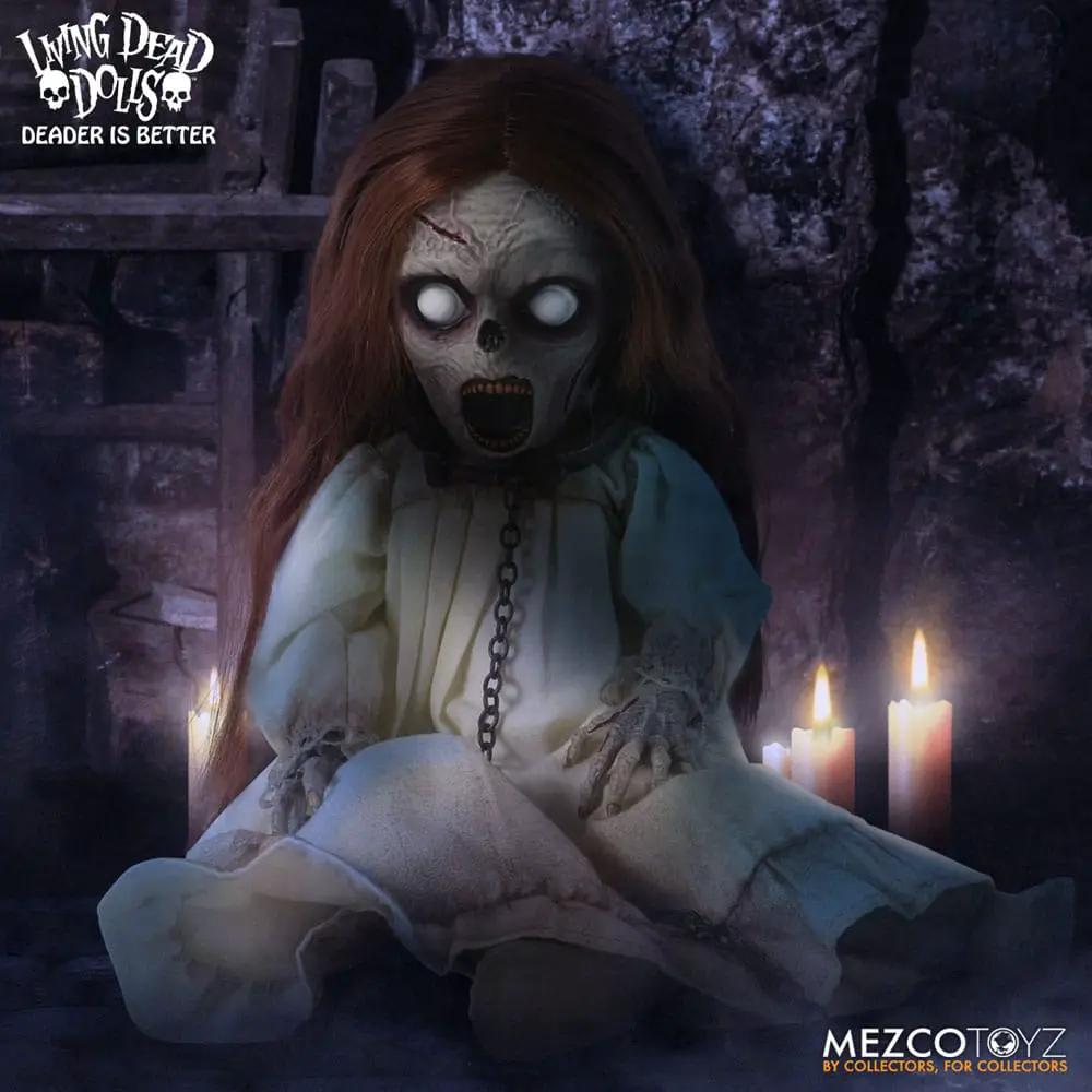 Muñeco Posey 25 cm de The Return of the Living Dead Dolls, MEZCO TOYS; figura aterradora con vestido blanco y ojos blancos