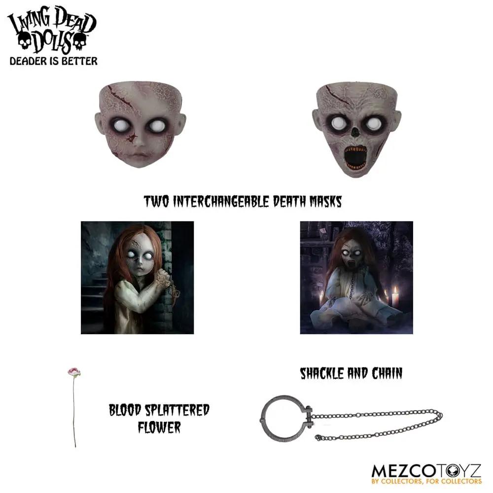 Posey 25 cm doll by MEZCO TOYS with two interchangeable death masks and blood-splattered flower