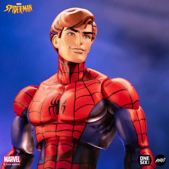 MONDO Spider-Man 1/6 action figure, 30 cm, red-and-blue suit; Marvel logo visible