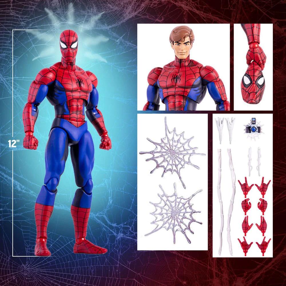 Spider-Man figura 1/6 MONDO, 30 cm action figure with red/blue suit and extra hands plus web accessories