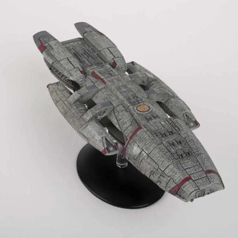 MASTER REPLICAS Battlestar Galactica Blood and Chrome model spaceship, gray with red accents, 27 cm on stand