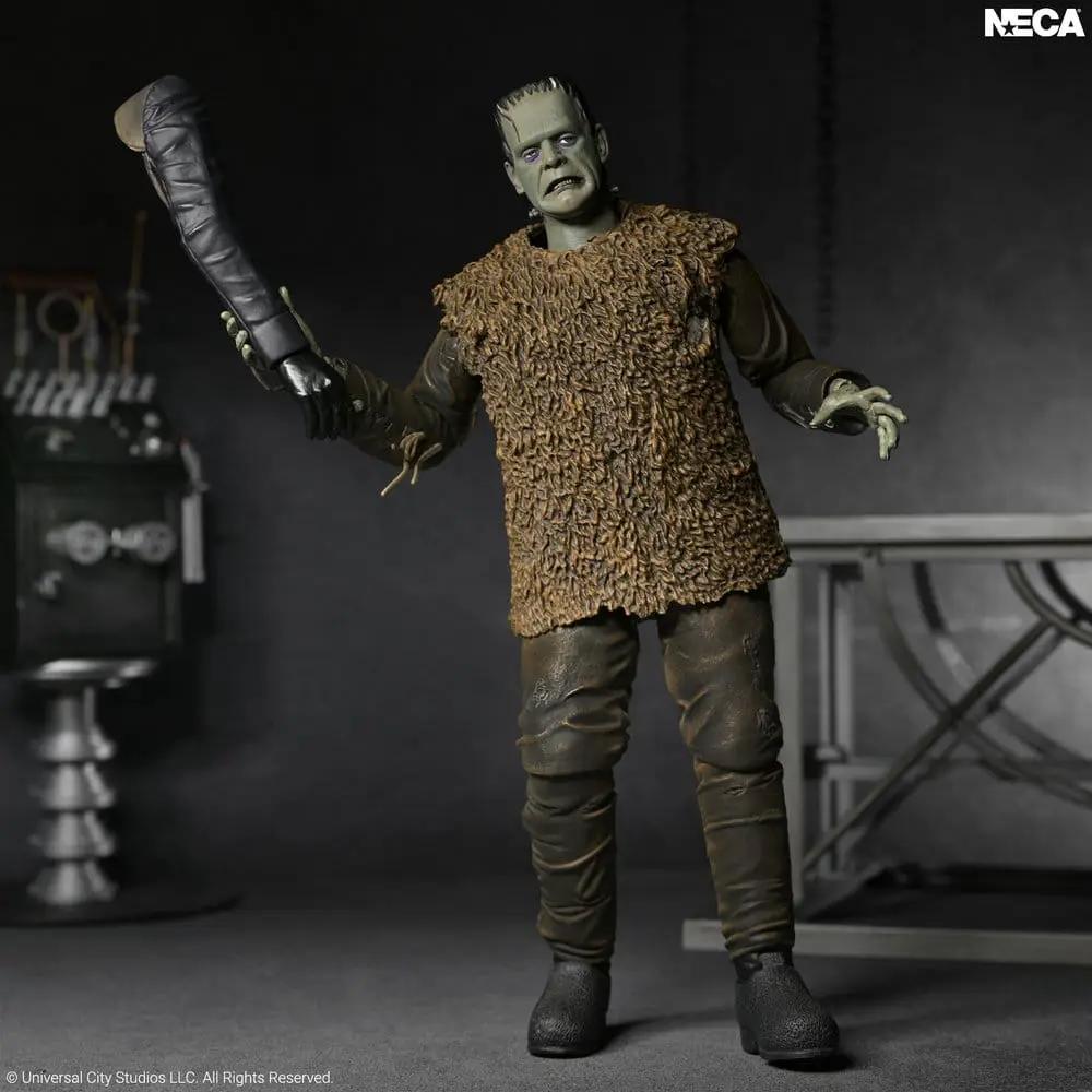 Figura de acción NECA Universal Monsters Son of Frankenstein, 18 cm, monstruo verde con abrigo peludo marrón.