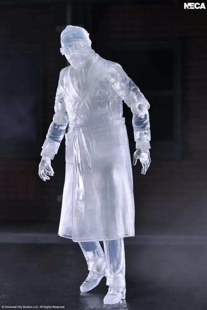 Invisible Man action figure by NECA from Universal Monsters, 18 cm; translucent figure in a trench coat