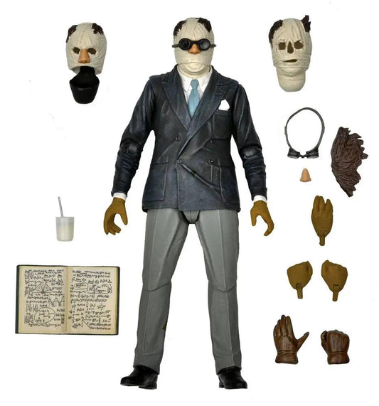 Figura de acción NECA Universal Monsters The Invisible Man, 18 cm, con cabezas vendadas y accesorios