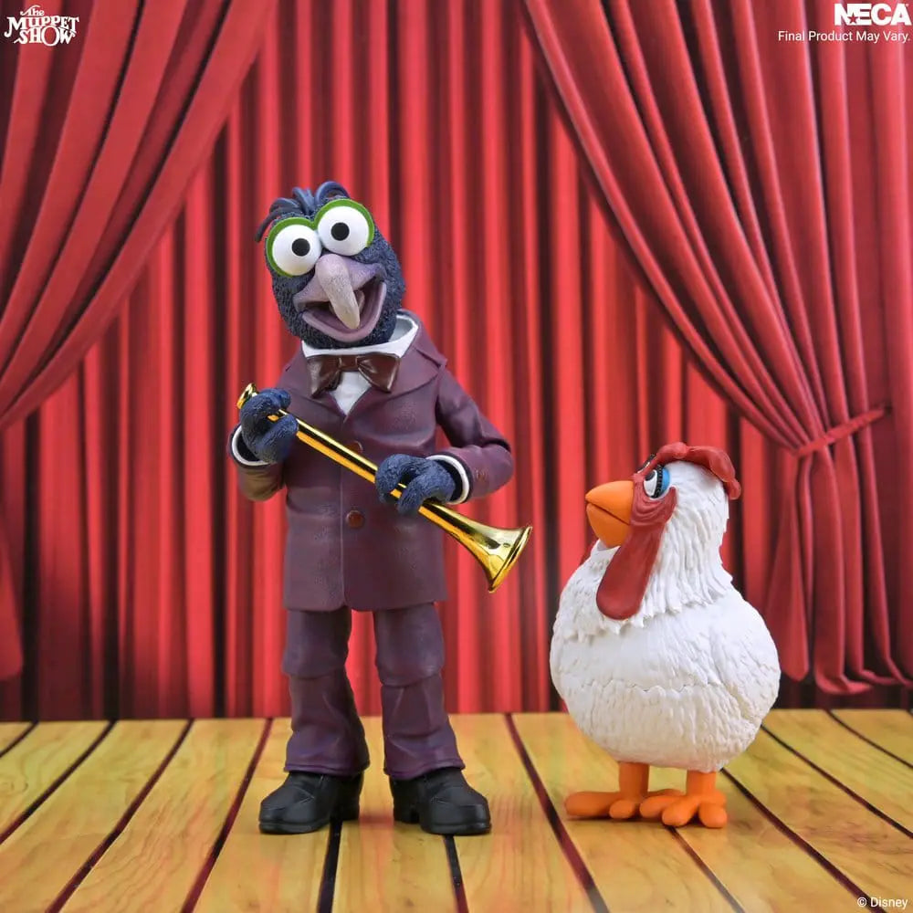 Gonzo with Camilla two-figure action figure set by NECA, 18 cm, purple suit, gold trumpet