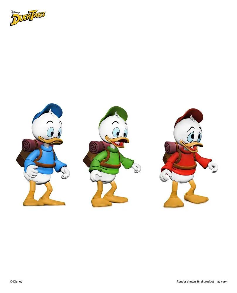 DuckTales Ultimate Figures NECA 3-pack Huey Dewey Louie, 18 cm, blue/green/red hats with backpacks.