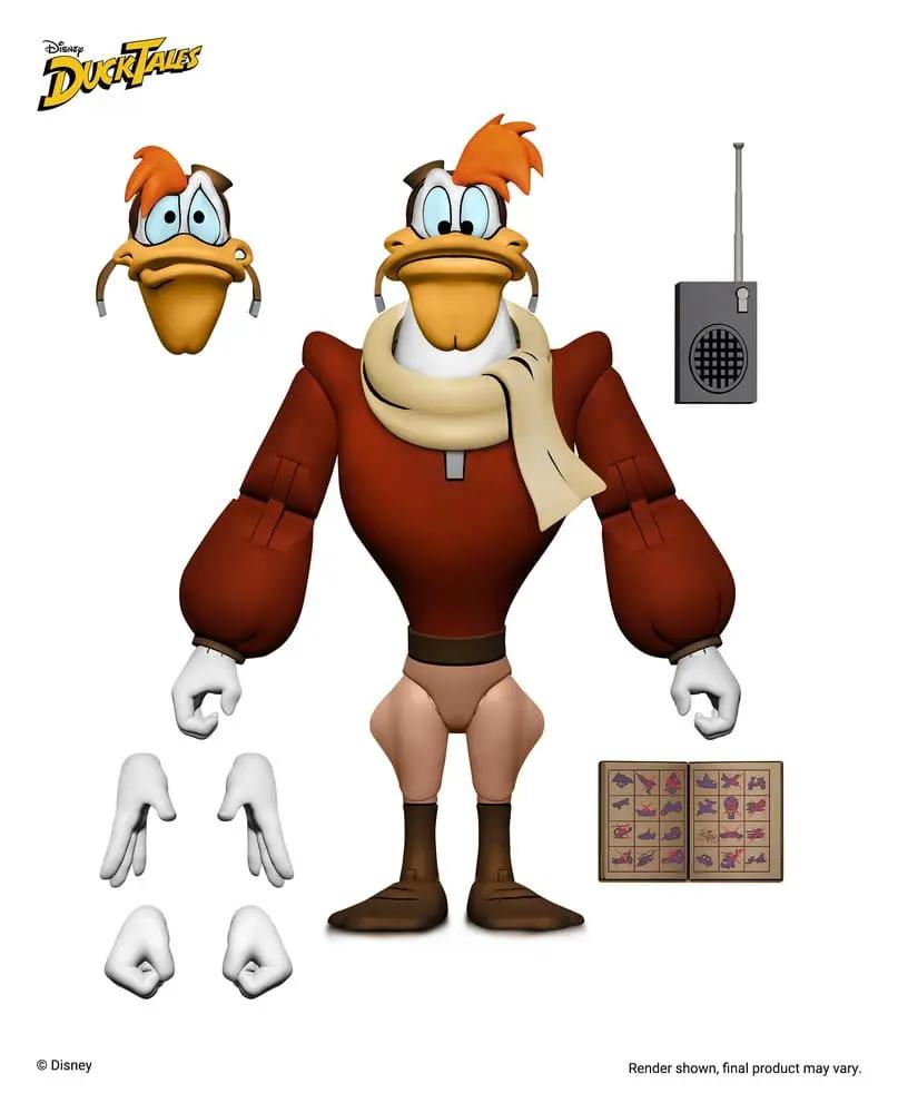 DuckTales Launchpad McQuack action figure, 18 cm, with interchangeable hands, extra head, scarf, radio and map card