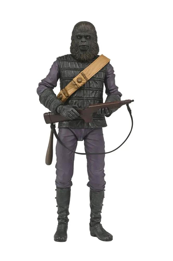 Planet of the Apes 18 cm figure by NECA, purple outfit with black vest and tan crossbody strap, holding a rifle