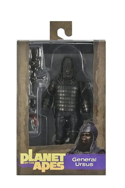 NECA Planet of the Apes General Ursus action figure, 18 cm, black armored suit with textured armor details.