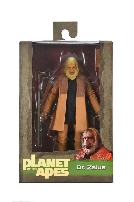 NECA Planet of the Apes Dr. Zaius action figure, 18 cm, orange-brown robe with staff accessory