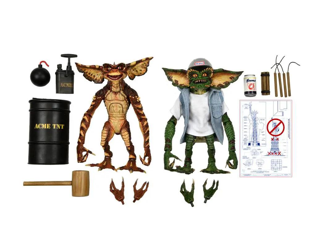 NECA Gremlins 2 Pack: 2 Figuras Ultimate Demolition Gremlins 15 cm con accesorios, barril ACME TNT e instrucciones.